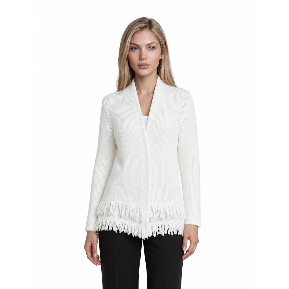 Lilly Pulitzer Cardigan Sweater Women's Size Large White Fringe Cotton Shaker